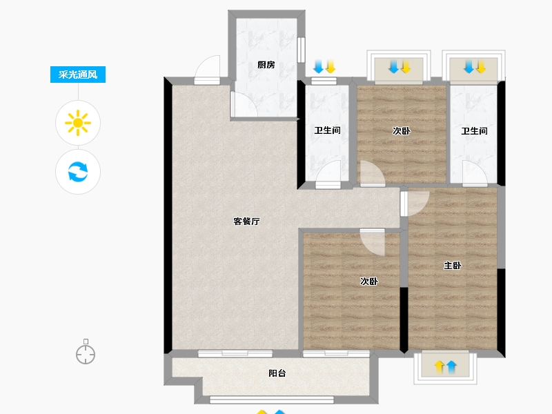 湖北省-武汉市-能建·长江华府-91.63-户型库-采光通风