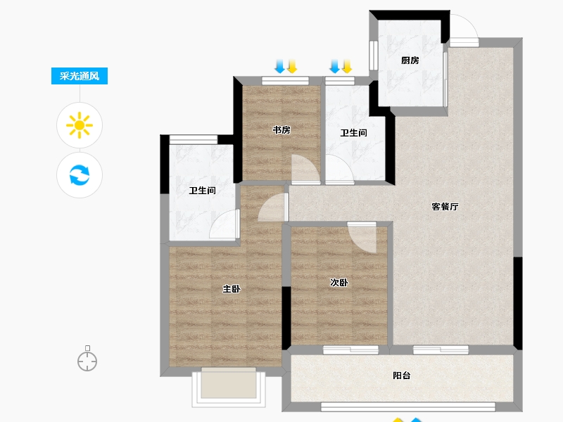 浙江省-杭州市-月依星河轩-75.42-户型库-采光通风