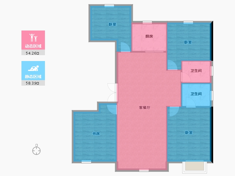 内蒙古自治区-鄂尔多斯市-九和兴·方正园-103.67-户型库-动静分区