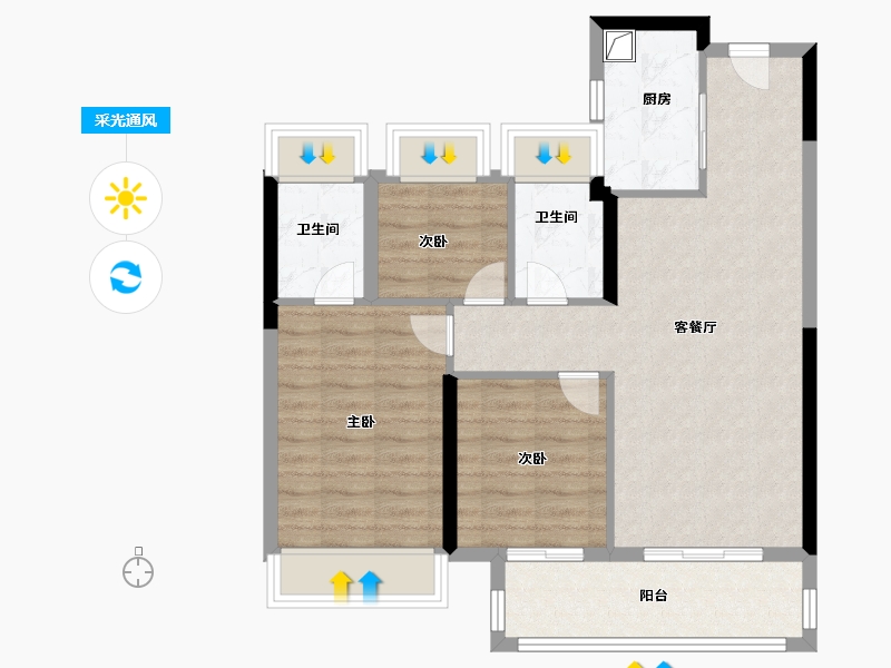 湖北省-武汉市-新城桃李郡-76.00-户型库-采光通风