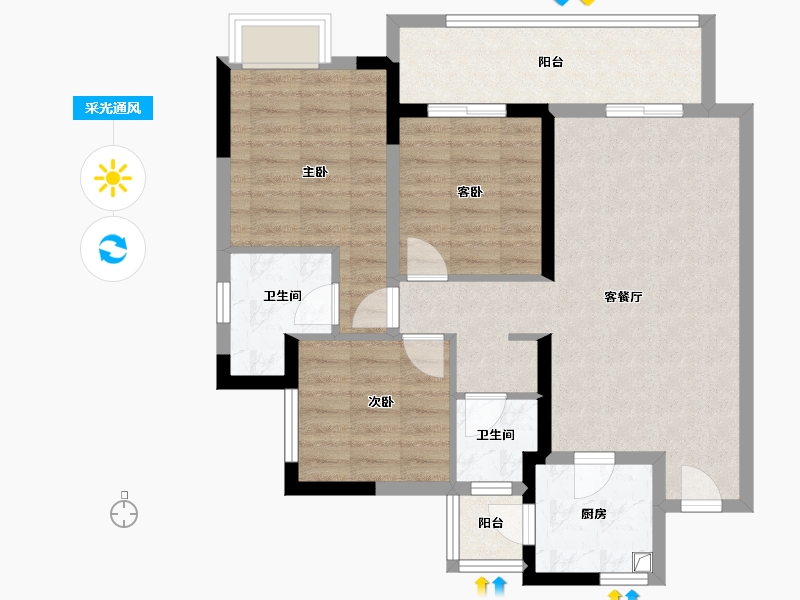 四川省-成都市-万达河滨印象-81.82-户型库-采光通风