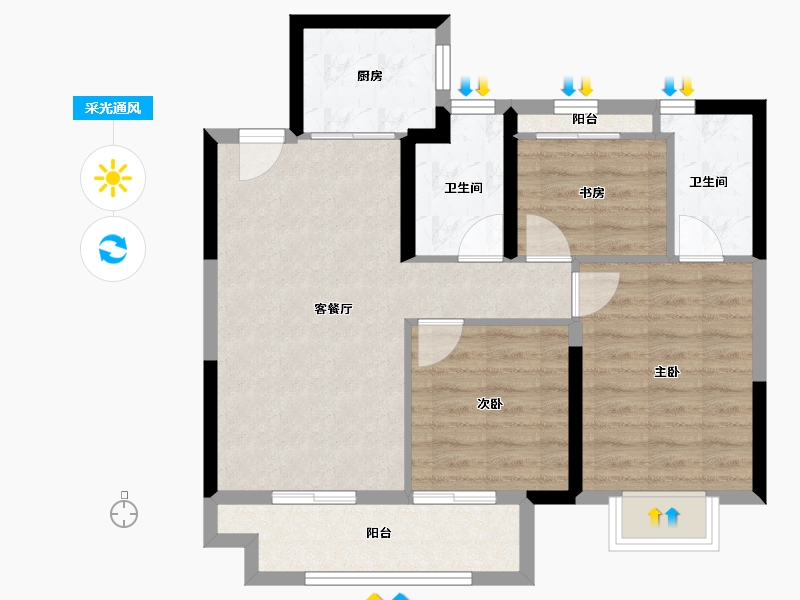 浙江省-台州市-创融弘元·悦玺-71.17-户型库-采光通风