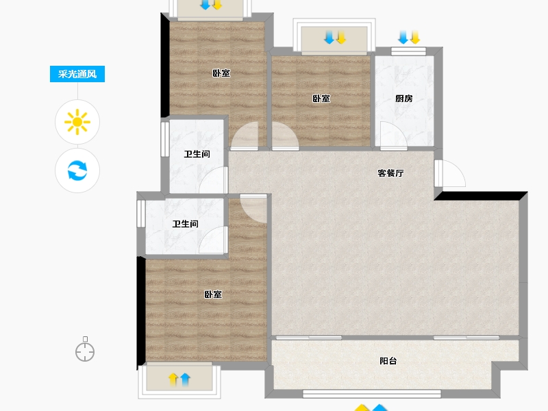 江西省-南昌市-锦天·天悦华府-88.77-户型库-采光通风