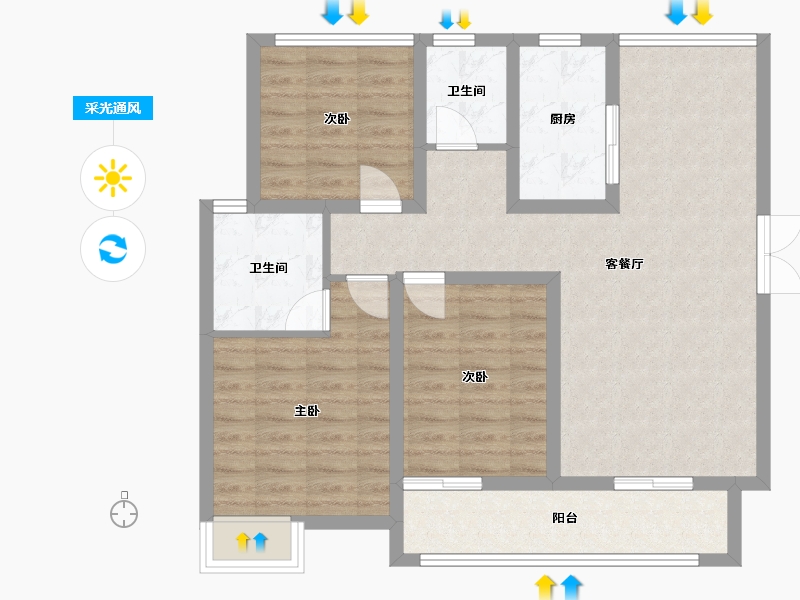 陕西省-宝鸡市-紫汀佳苑-87.83-户型库-采光通风