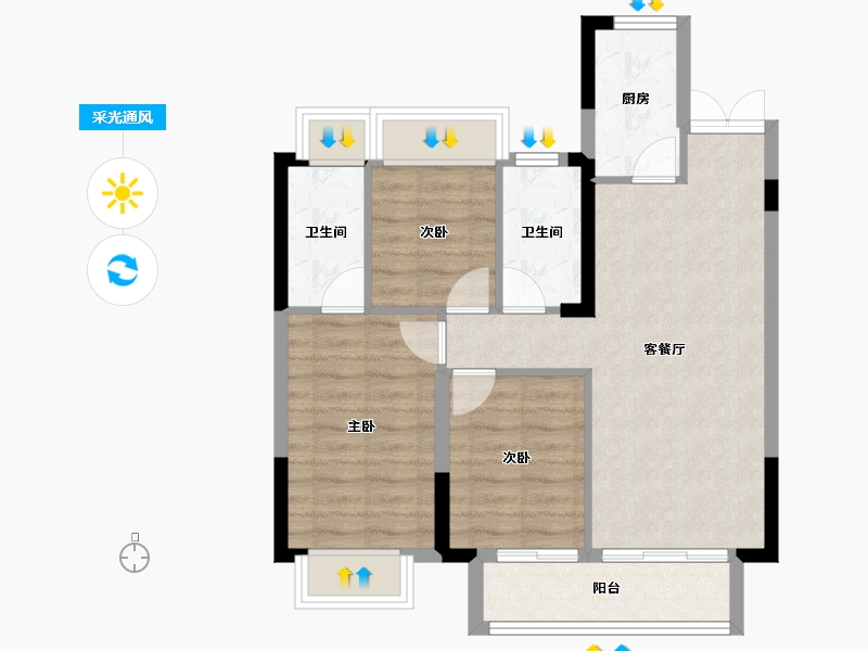 湖北省-武汉市-能建·长江华府-69.36-户型库-采光通风