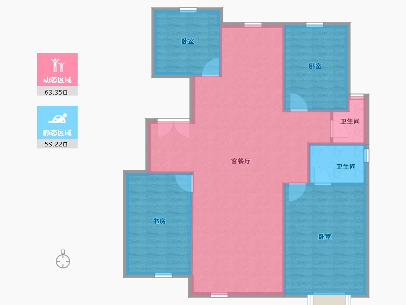 内蒙古自治区-鄂尔多斯市-九和兴·方正园-113.60-户型库-动静分区