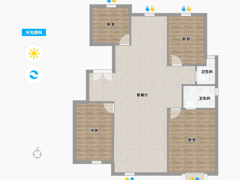 内蒙古自治区-鄂尔多斯市-九和兴·方正园-113.60-户型库-采光通风