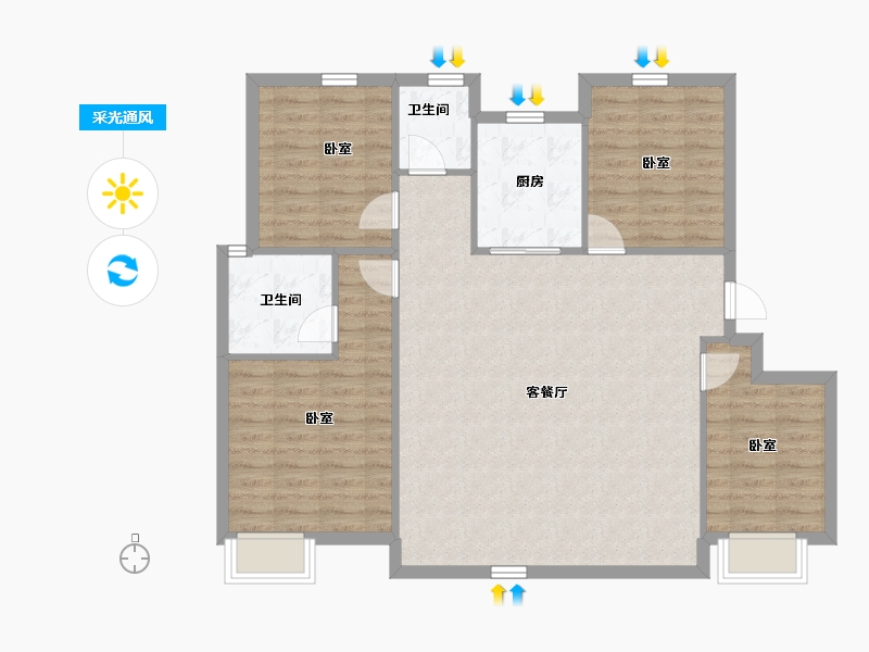 陕西省-西安市-朱雀锦园5期-104.95-户型库-采光通风