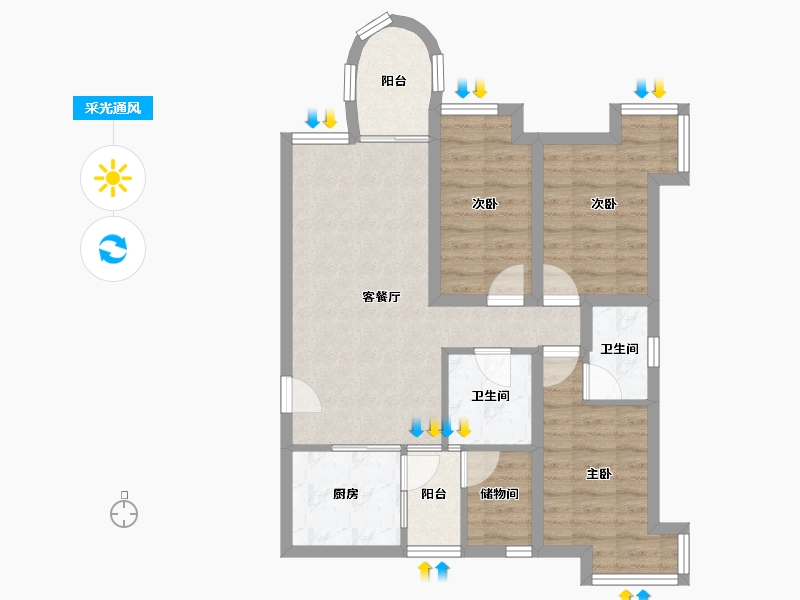 广东省-深圳市-鹏兴花园(五期)-70.11-户型库-采光通风