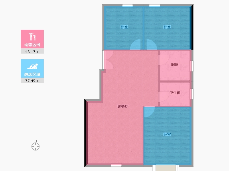 内蒙古自治区-鄂尔多斯市-九和兴·方正园-78.90-户型库-动静分区