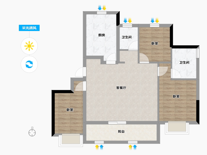 浙江省-宁波市-悦东上境府-84.35-户型库-采光通风