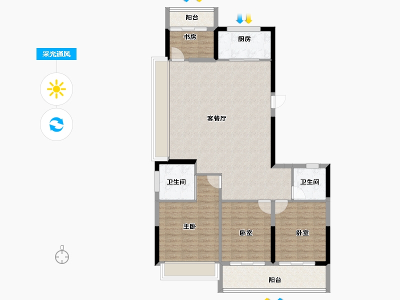 浙江省-温州市-新城旭辉未来海岸-111.20-户型库-采光通风