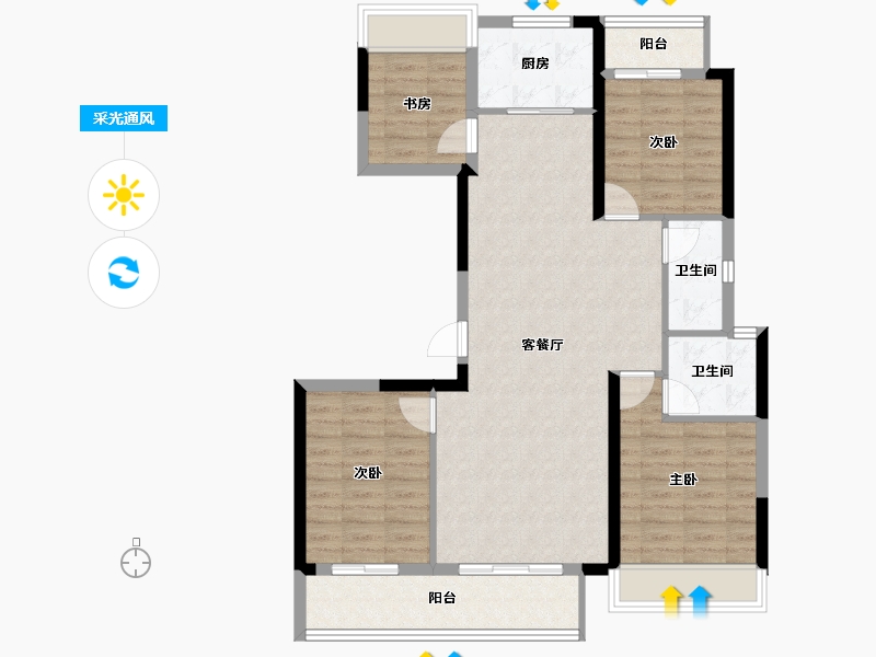 湖北省-武汉市-城南华府书香御景-95.59-户型库-采光通风