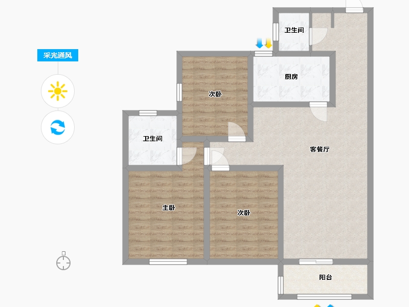 陕西省-宝鸡市-鸿德·凤仪国际-97.61-户型库-采光通风