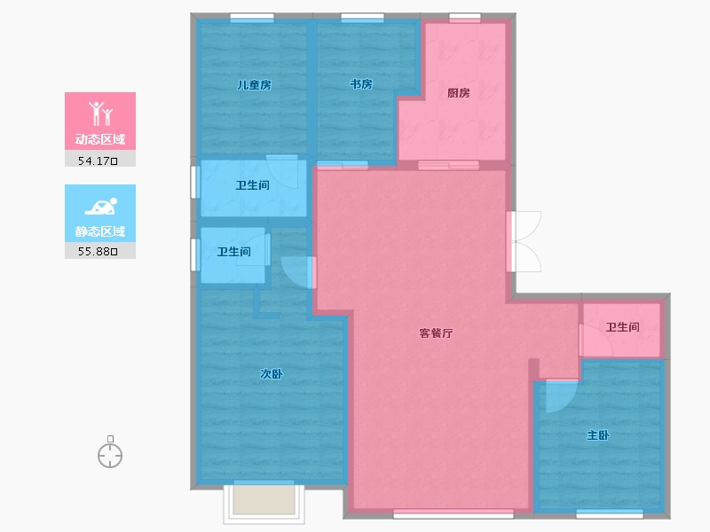 内蒙古自治区-呼和浩特市-伊泰华府瑞吉-98.41-户型库-动静分区