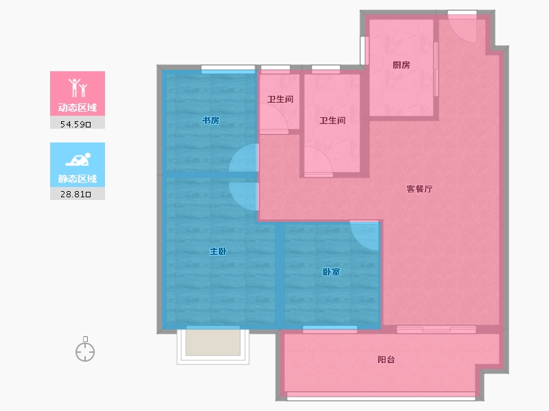 陕西省-咸阳市-生益·金华1号-74.57-户型库-动静分区