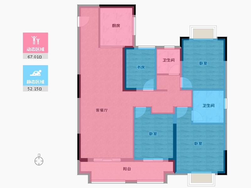 湖北省-武汉市-新城桃李郡-107.21-户型库-动静分区