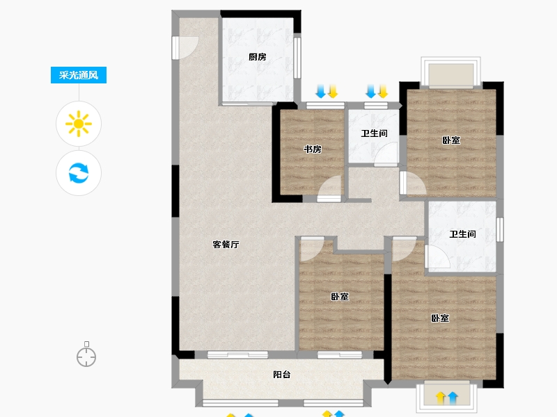 湖北省-武汉市-新城桃李郡-107.21-户型库-采光通风