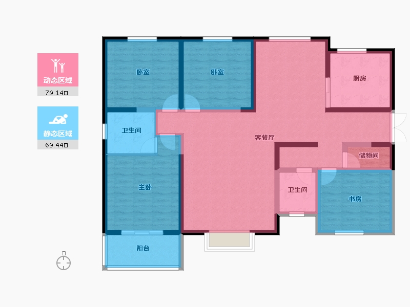 陕西省-西安市-五龙悦世纪-132.81-户型库-动静分区