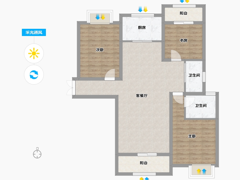 湖北省-宜昌市-CBD三期中央御府-93.09-户型库-采光通风