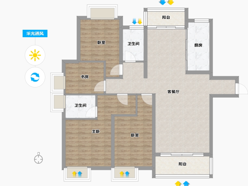 湖北省-宜昌市-CBD三期中央御府-108.17-户型库-采光通风