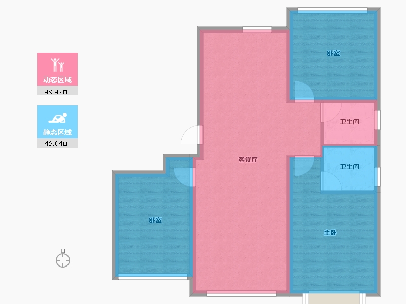 内蒙古自治区-鄂尔多斯市-九和兴·方正园-88.98-户型库-动静分区