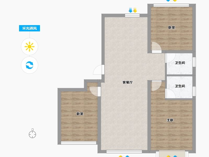 内蒙古自治区-鄂尔多斯市-九和兴·方正园-88.98-户型库-采光通风