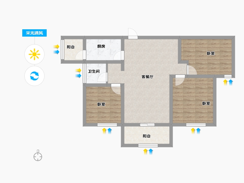 陕西省-宝鸡市-紫汀佳苑-75.00-户型库-采光通风