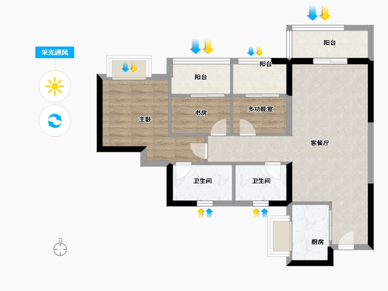 广东省-珠海市-中海·汇德里-69.60-户型库-采光通风