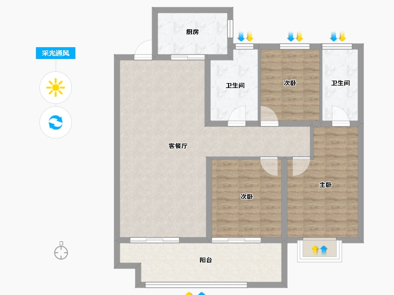 甘肃省-庆阳市-正德铭苑-99.96-户型库-采光通风