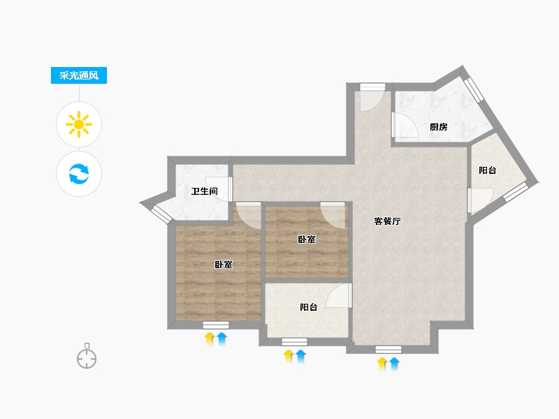 广东省-深圳市-鹏兴花园(六期)-58.77-户型库-采光通风