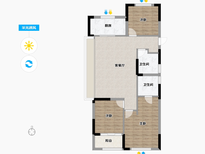 浙江省-杭州市-华景川云萃天和城-84.81-户型库-采光通风