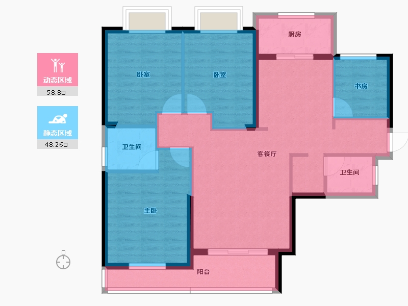 贵州省-六盘水市-星筑·中央公园-95.86-户型库-动静分区