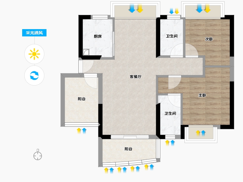 广东省-佛山市-新明珠江畔明珠-64.88-户型库-采光通风