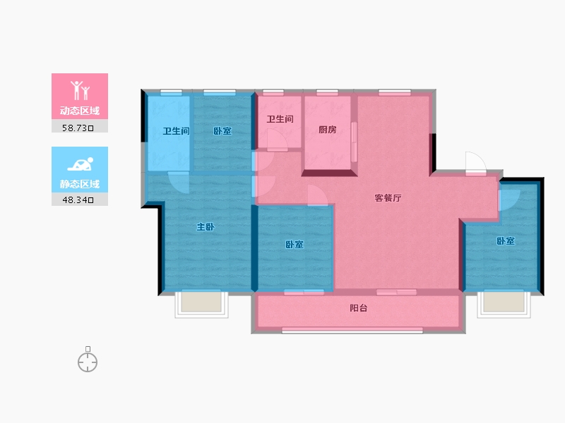 浙江省-宁波市-悦东上境府-95.61-户型库-动静分区