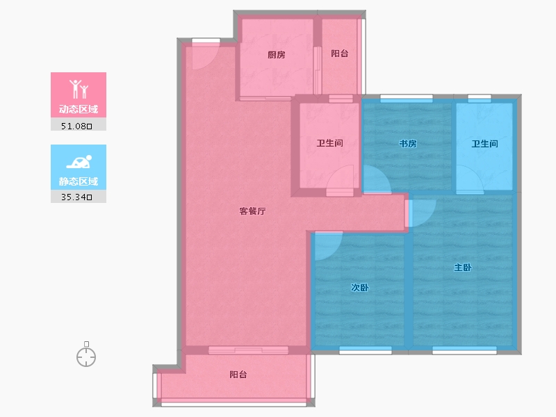 陕西省-西安市-滨江翡翠城-76.78-户型库-动静分区