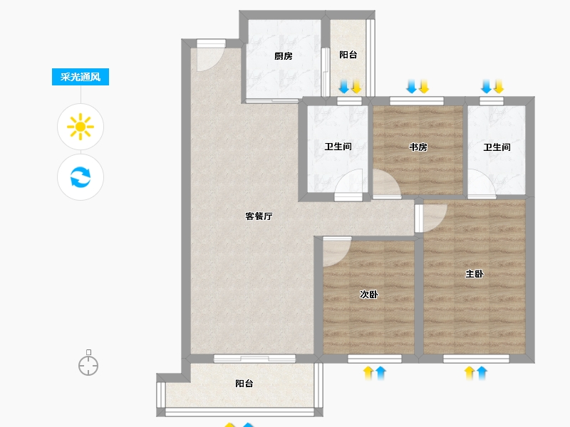 陕西省-西安市-滨江翡翠城-76.78-户型库-采光通风