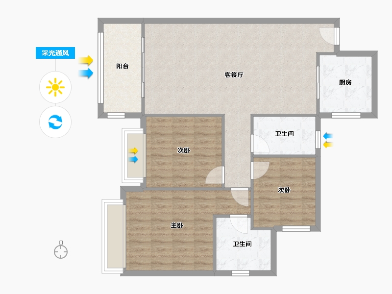 海南省-海口市-恒大天澜湾-95.20-户型库-采光通风