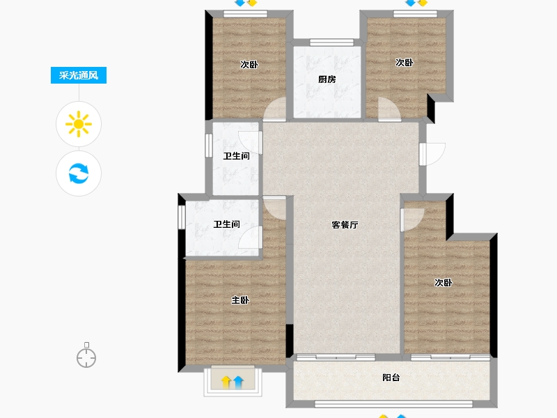 浙江省-杭州市-伟星咏滨名邸-105.27-户型库-采光通风