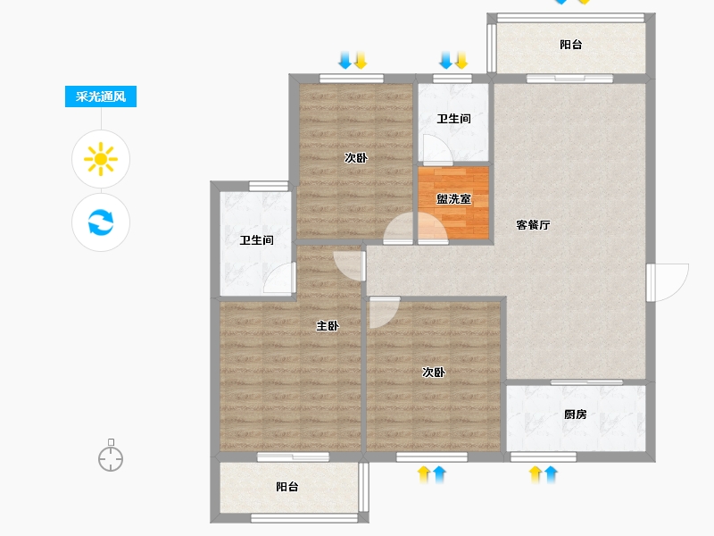 陕西省-宝鸡市-鸿德·凤仪国际-106.58-户型库-采光通风