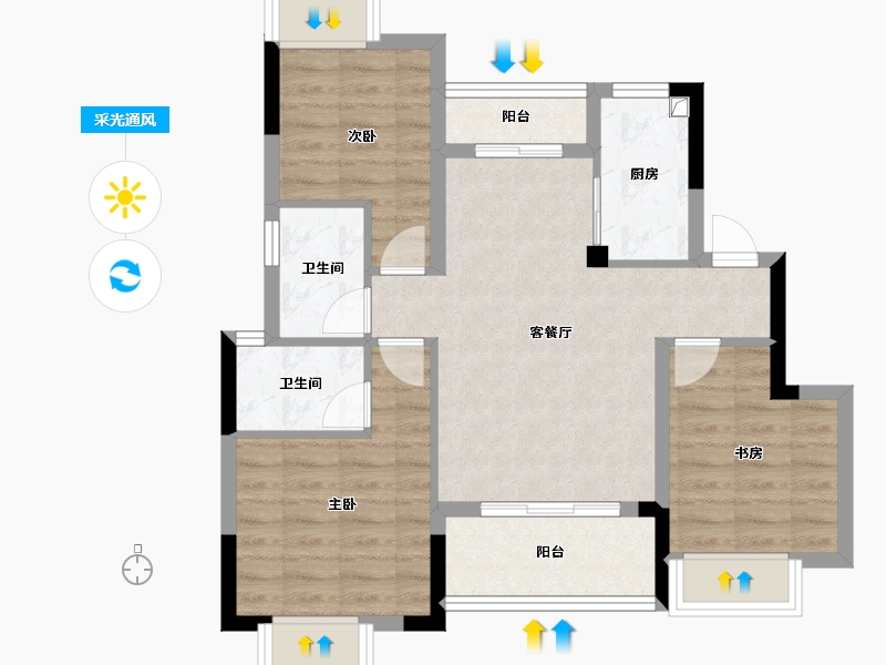 江西省-南昌市-锦天·天悦华府-71.20-户型库-采光通风