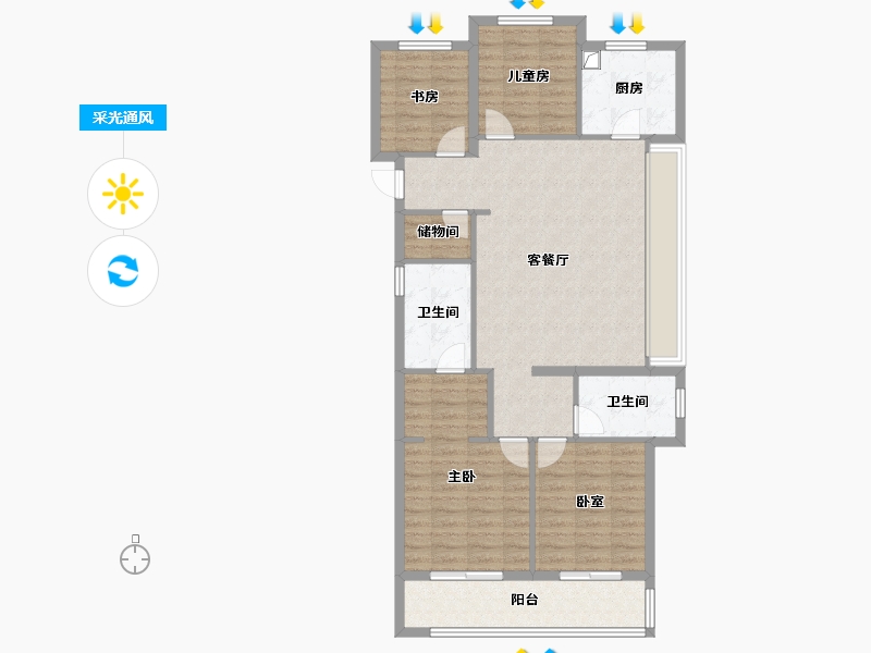 浙江省-金华市-滨江万家星悦-104.00-户型库-采光通风