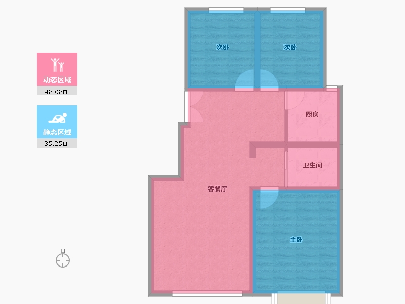 内蒙古自治区-鄂尔多斯市-九和兴·方正园-74.38-户型库-动静分区