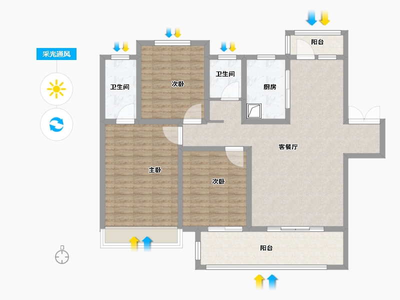 河南省-新乡市-建业花园里-115.00-户型库-采光通风