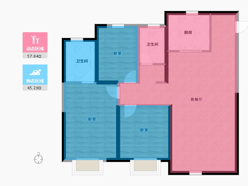 陕西省-西安市-曲江荣华·学府中城-92.48-户型库-动静分区