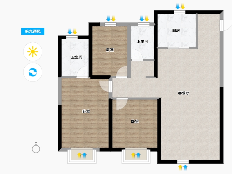 陕西省-西安市-曲江荣华·学府中城-92.48-户型库-采光通风