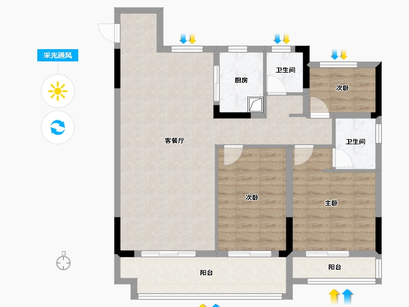 安徽省-淮北市-东信璟园-96.58-户型库-采光通风