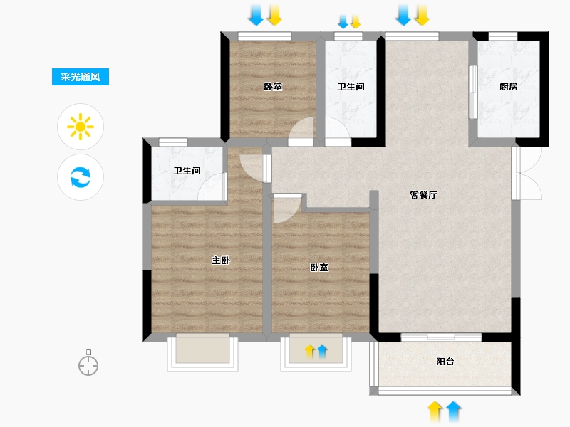 陕西省-咸阳市-彬州水木清华-79.89-户型库-采光通风