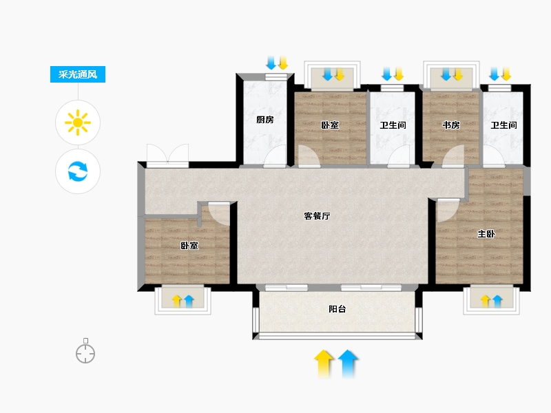 湖北省-武汉市-武汉城建悦享湖璟-88.02-户型库-采光通风