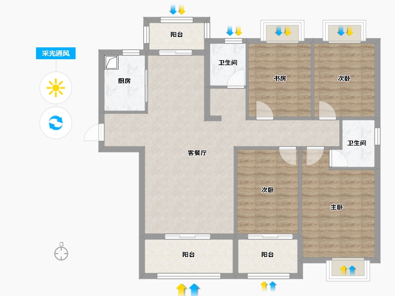 湖北省-咸宁市-藏龙府邸-107.20-户型库-采光通风